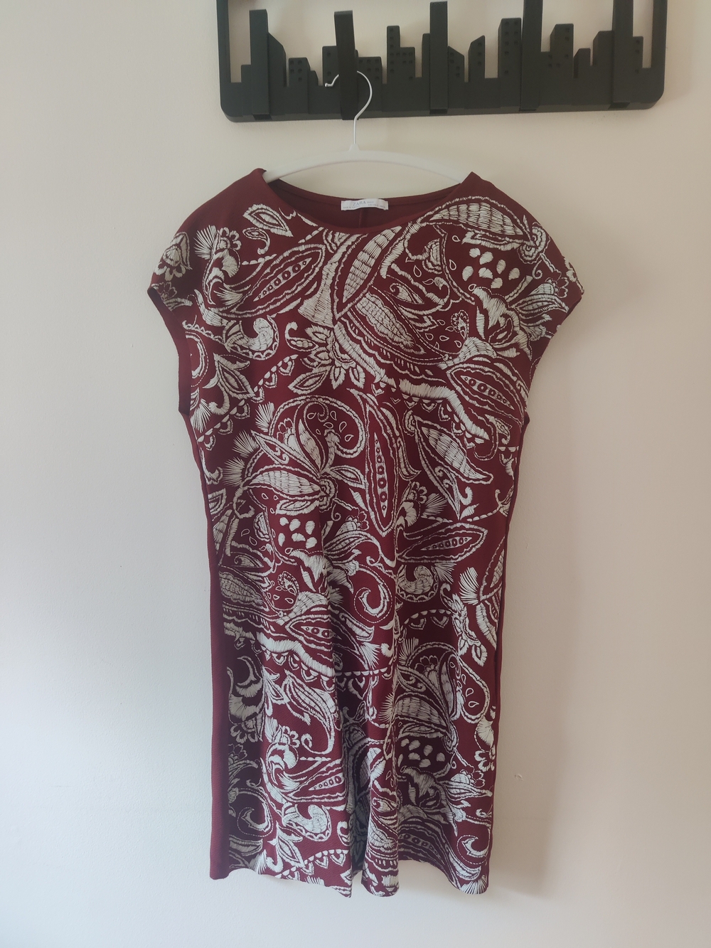 Zara Burgundy and Cream Paisley Mini Dress